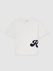 9-12 yrs Cotton Script-Logo Oversized T-Shirt in White