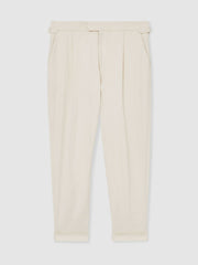 Cotton-Blend Tapered Trousers in Stone