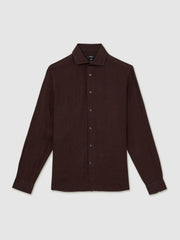 Linen Button-Through Shirt in Dark Brown