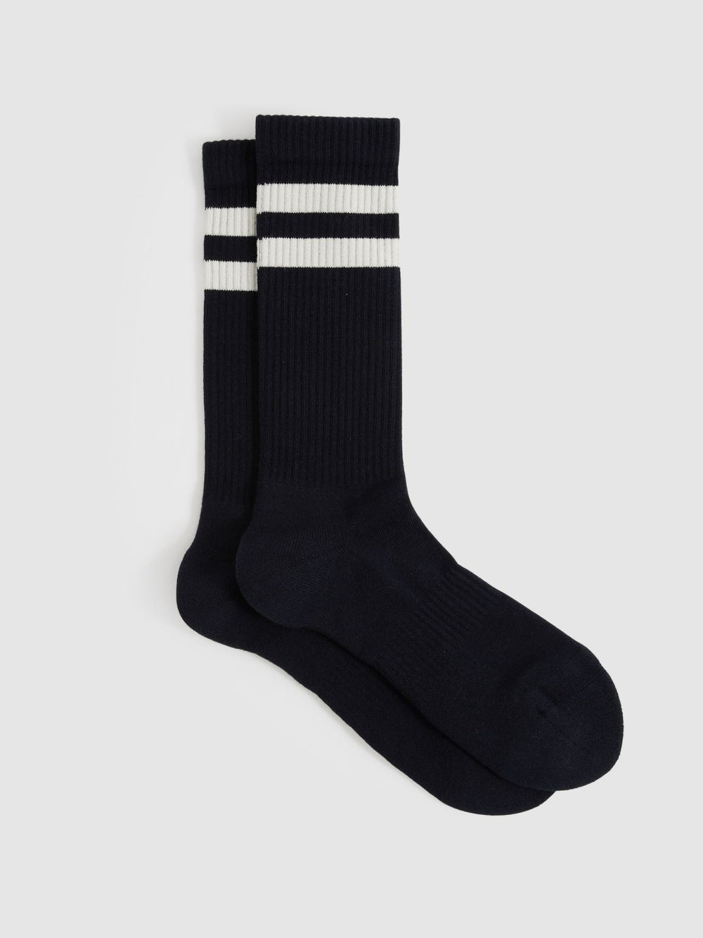 Cotton-Blend Double-Stripe Socks in Navy/Ecru