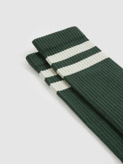 Cotton-Blend Double-Stripe Socks in Pine Green/Ecru
