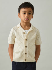 3-9 yrs Cotton Blend Diamond Knit Shirt in Off White
