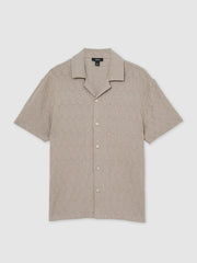 Cotton Textured Cuban-Collar Shirt in Mink Brown