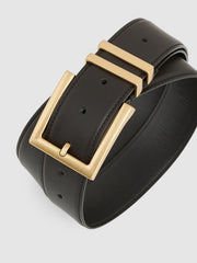 Leather Square Buckle Belt in Chocolate
