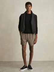 Textured Drawstring Shorts in Mocha Brown