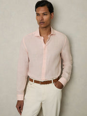 Linen Button-Through Shirt in Prep Pink
