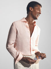 Linen Button-Through Shirt in Prep Pink