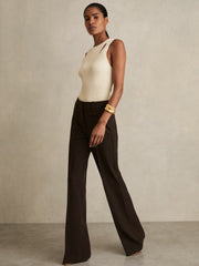 High Rise Flared Trousers in Chocolate Brown