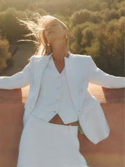 Linen-Blend Button-Through Waistcoat in White