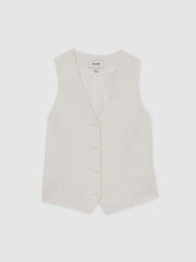 Linen-Blend Button-Through Waistcoat in White