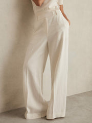 Linen-Blend Wide-Leg Trousers in White