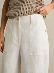 Petite Linen Wide Leg Trousers in White