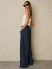 Linen Wide Leg Trousers in Indigo