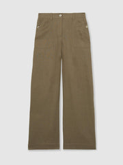 Linen Wide Leg Trousers in Khaki