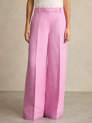 Wide-Leg Trousers With Linen in Pink
