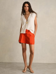 Tailored Shorts With Linen in Orange
