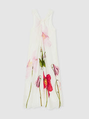 NYBG Floral Print Maxi Dress With Linen in Ivory