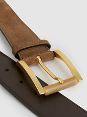 Suede Square Roller Buckle Belt in Tan