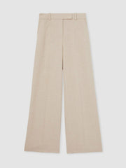 Linen-Blend Wide-Leg Trousers in Neutral