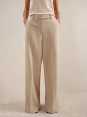 Linen-Blend Wide-Leg Trousers in Neutral