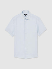 Slim Fit Linen Button-Through Shirt in Pale Blue