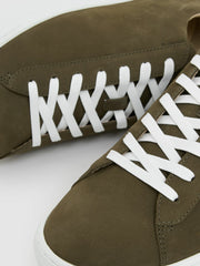 Nubuck-Leather Low-Top Trainers in Olive Green