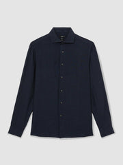 Linen Button-Through Shirt in Navy
