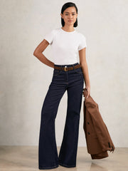 Petite Mid-Rise Flared Jeans in Dark Blue