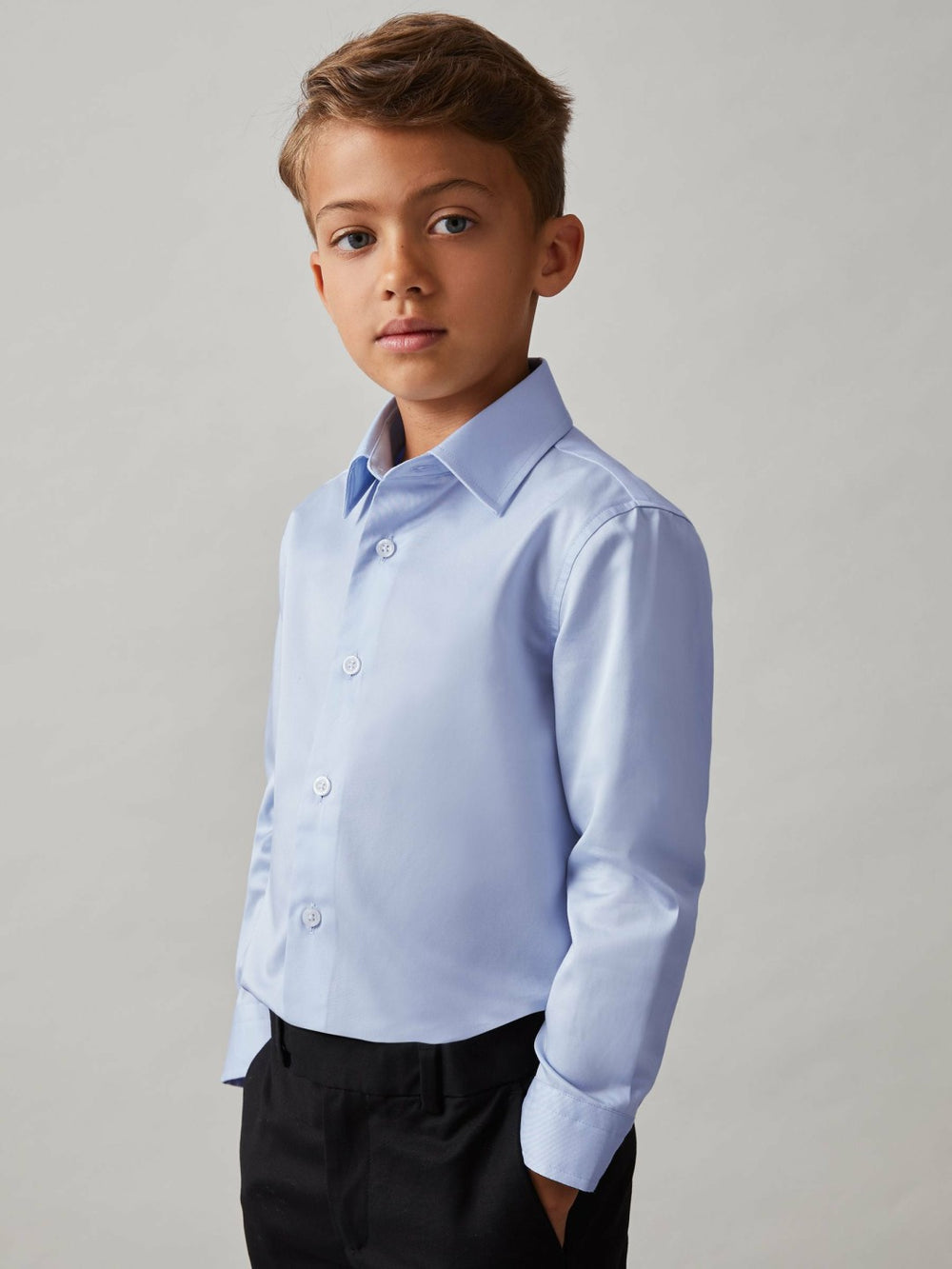 3-9 yrs Slim-Fit Cotton Shirt in Soft Blue
