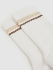 Cotton-Blend Striped Crew Socks in White