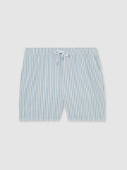 Seersucker Stripe Swim Shorts in Soft Blue/White