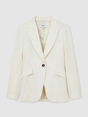 Petite Single-Breasted Peak-Lapel Tailored Blazer in Cream