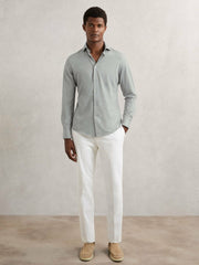 Cotton-Blend Jersey Cutaway-Collar Shirt in Grey Melange