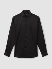 Regular Fit Slim-Fit Cotton Double-Cuff Shirt in Black