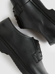 Leather Lace-Up Derby Shoes in Black