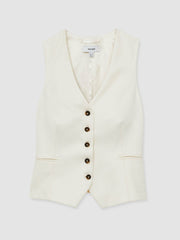 Single Breasted Tailored Waistcoat in Cream
