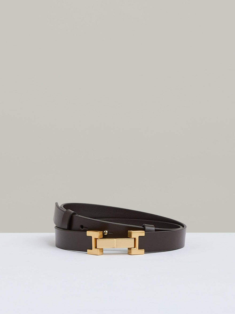 Leather Square Hinge Belt in Chocolate