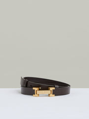 Leather Square Hinge Belt in Chocolate
