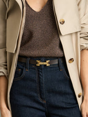 Leather Square Hinge Belt in Chocolate