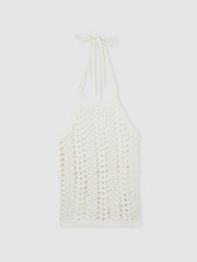 Cotton Crochet Halterneck Vest Top in White