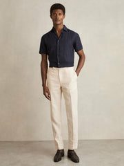 Slim Fit Linen Button-Through Shirt in Navy
