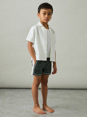 9-13 yrs Colour-Block Piped Swim Shorts in Green/White