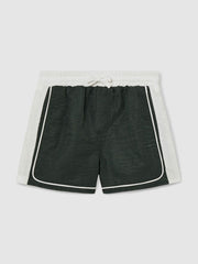 3-9 yrs Colour-Block Piped Swim Shorts in Green/White