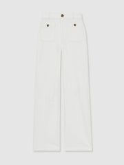 Paige Wide-Leg Patch Pocket Jeans in Ecru