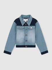 13-14 yrs Patchwork Two-Tone Denim Jacket in Blue