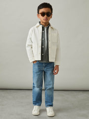 Cotton-Blend Work Jacket in Off White