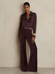 Silk Double-Cuff Button-Through Shirt in Red