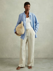 Linen Button-Through Shirt in Blue