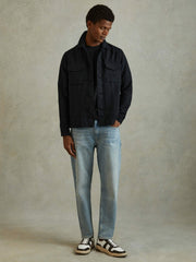 Textured Crew-Neck T-Shirt in Navy