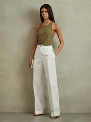 Cotton Wide Leg Suit Trousers in White